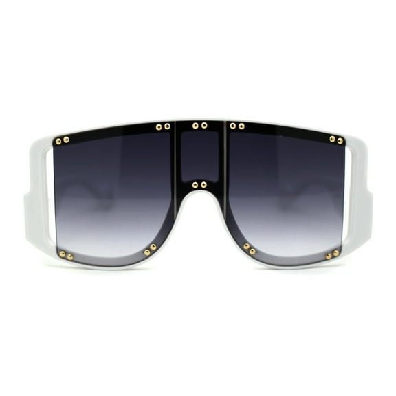 Multi Panel Shield Drop Temple Plastic Curved Top Racer Sunglasses White Smoke