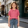 thumbnail image 1 of Multi Pastel Color Girls Knit Polo Sweater Lightweight Short Sleeve Button Front Top for Campus Events Vacation & Everyday Wear Pink 9Y, 1 of 9