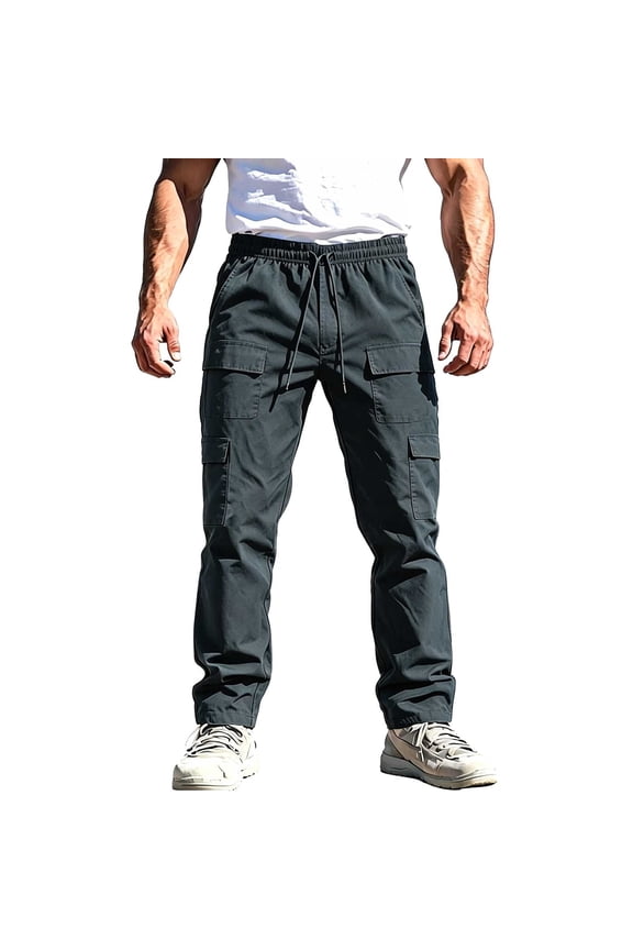 Multi Patch Pocket Drawstring Elastic Waist Cargo Long Pants for men, Loose Fit Daily Streetwear Trousers