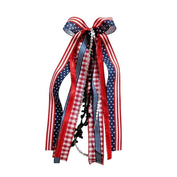 Multi Pattern Patriotic Streamer Bow Red White Blue Ribbon For Fourth Of July Farmhouse Home Decoration(Red2-25X60Cm)