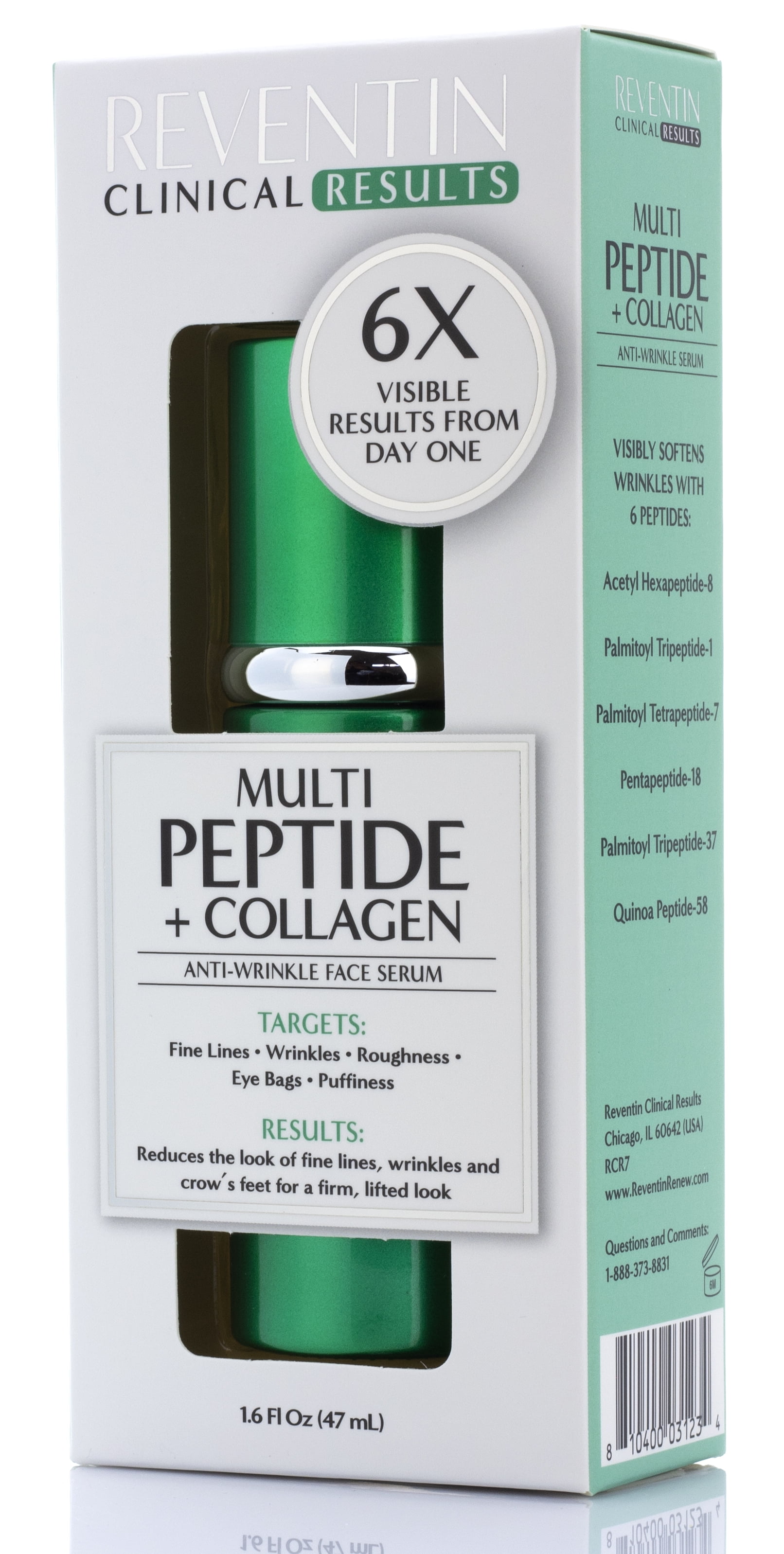 Multi Peptide + Collagen Anti-Wrinkle Face Serum Peptide Serum for Face Reduces Wrinkles, Puffiness, Fine Lines, & Dark Circles Fast-Acting Collagen Serum by Reventin Clinical Results, 1.6 fl. oz