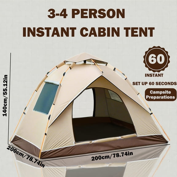 Multi-Person Pop-Up Tent with Fiberglass Poles, Square Oxford Cloth Camping Shelter, Quick Setup in 3 Seconds, All-Season High Quality Zippered Opening for Hiking, Travel, and Beach