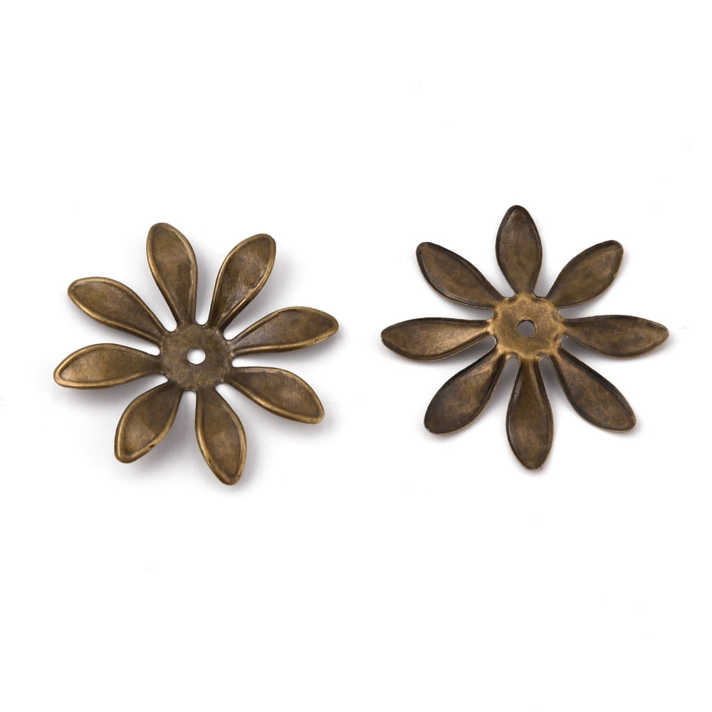 Multi-Petal Iron Bead Caps Flower Antique Bronze 29x26.5x3mm Hole: 1.5mm