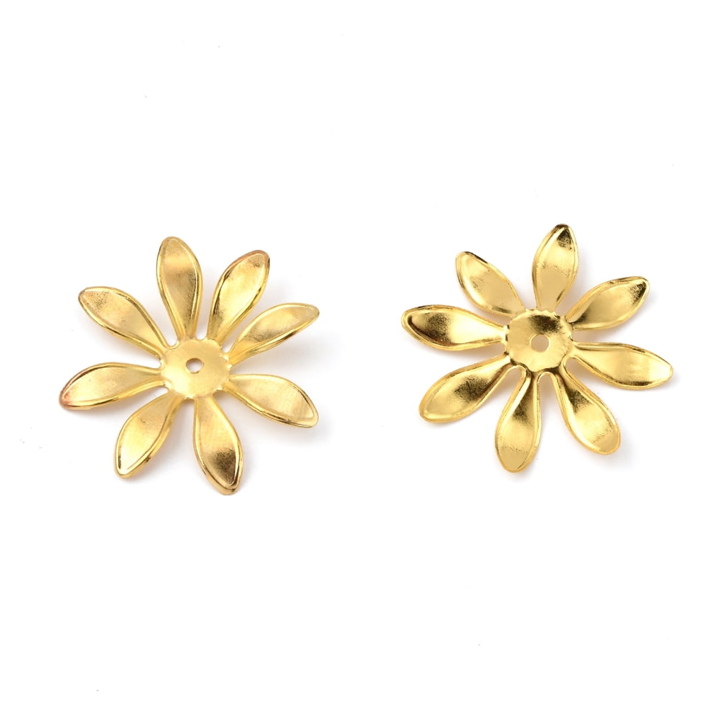 Multi-Petal Iron Bead Caps Flower Golden 29x26.5x3mm Hole: 1.5mm