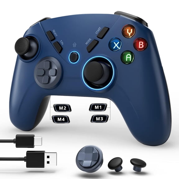 Multi-Platform Bluetooth Wireless Gaming Controller, Dual Shock with Macro/Turbo/LED Backlight, Compatible with PC, iPad, Steam, Smart TV