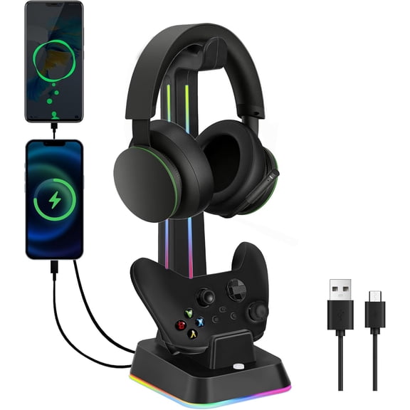 Multi-Platform Gaming Controller Charging Dock with LED Lighting Modes, 2 USB Ports, Smart Charging System Compatible with PS5/PS4/Xbox/Switch Pro Gamepad-for Xbox