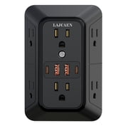 Multi Plug 6 Outlet Extender, LAJCAEN Black Surge Protector Wall Splitter, 1050J Power Strip 3 Side Wide Spaced Adapter Multiple Charger Expander, Mountable Wall Tap for Office Home Travel Dorm Room