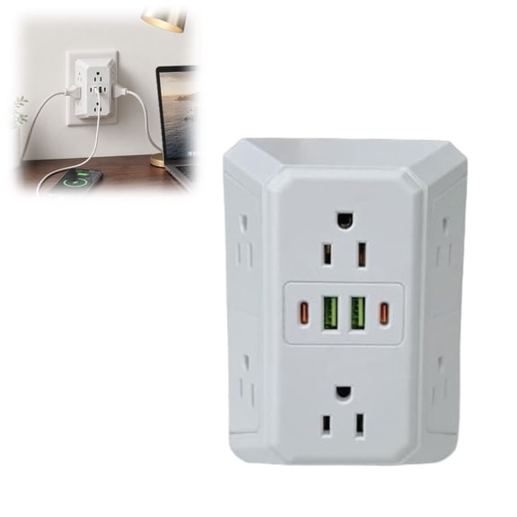 Multi Plug 6-Outlet Extender, Surge Protector with USB C, Outlet Splitter 6 Outlets 2 USB & 2 USB C Ports, Wall Adapter for Home Dorm Office Travel(1PC)