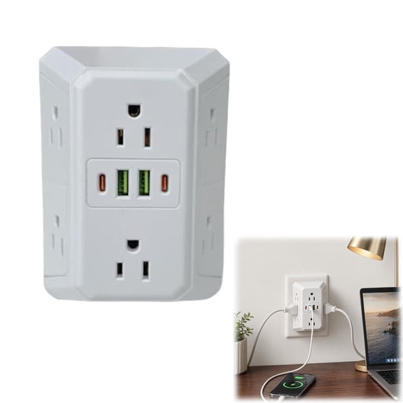 Multi Plug 6-Outlet Extender with USB C - Surge Protector Outlet Splitter, 6 Outlets 2 USB & 2 USB C Ports, Wall Adapter for Home Dorm Office Travel