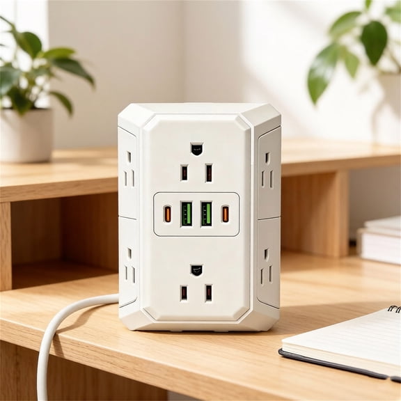 Multi-Plug Extender with 6 AC Outlets 4 USB Ports 2 USB-C - Surge Protector Wall Charger for Home Office, 3-Sided Power Adapter for Electronics