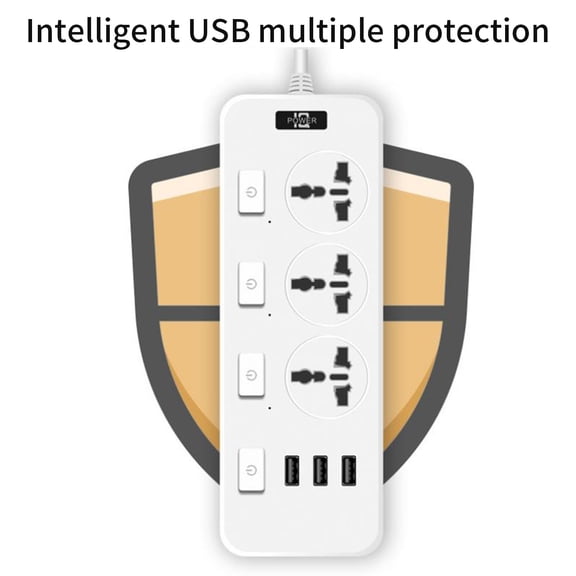 Multi Plug Extension Cord,Long Extension Cord with Multiple Outlets,USB Intelligent Independent Toggle Wiring Socket Universal Hole Household Office Dormitory Tourism Socket(White 9*3*1in)