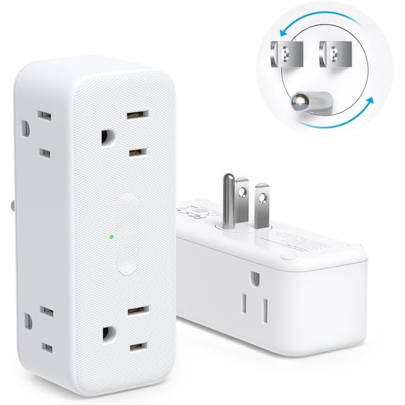 Multi Plug Outlet Extender 2 - 6 AC Outlet Splitter with 360? Rotating Plug, Wall Plug , 3 Way Multiplug Expander, Swivel Wall Extension for Bathroom Kitchen Office Travel
