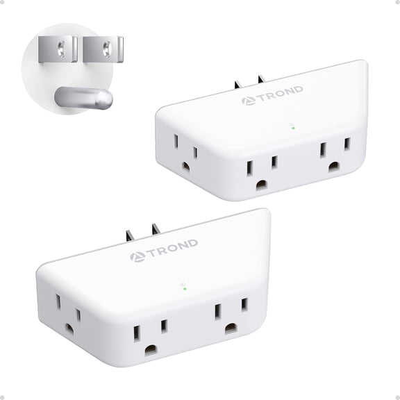 Multi Plug Outlet Extender 2 Pack - Surge Protector Outlet with 4 Grounded Sockets, 3 Way Angled Plug Splitter, 900J, Multiple Wall Adapter for Home Office Travel Dorm Room, White