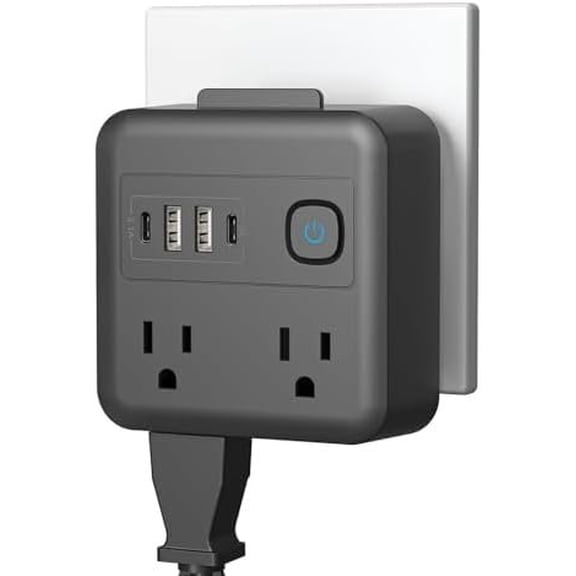 Multi Plug Outlet Extender with 2 USB-A + 2 USB-C & Phone Holder, 1875W/16A 4-Outlet Extender, Non Surge Protector Travel Cruise Ship Essentials, Electrical Wall Splitter for Office