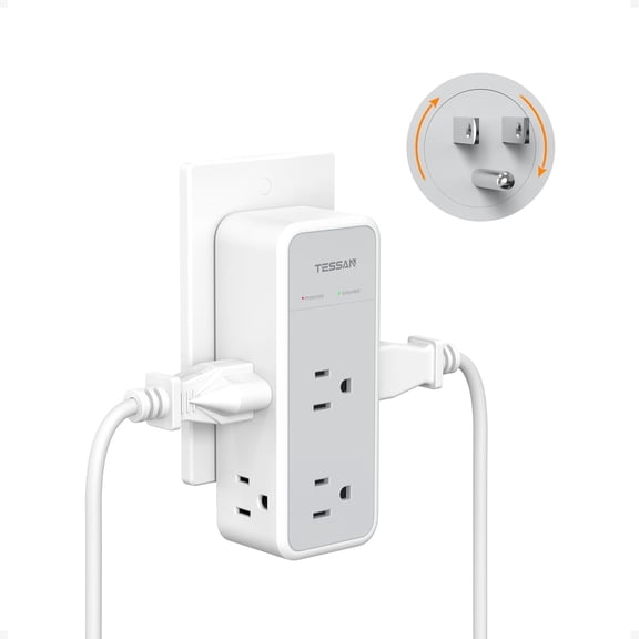 Multi Plug Outlet Extender with 360 Rotating Plug, General 1875W Wall Outlet Splitter with 6 AC, 1800J Surge Protector, 3 Sided Multiple Electrical Wall Adapter for Dorm Room Office Kitchen Home