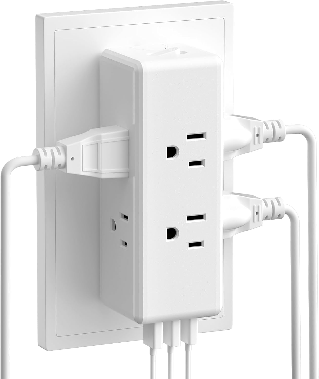 Multi Plug Outlet Extender with 6 Outlets & 3 USB Ports - Sur Protector Outlet Plug Adapter, Multi Plug Wall Outlet, 3-Sided Spaced Design for Home Office Travel (White)