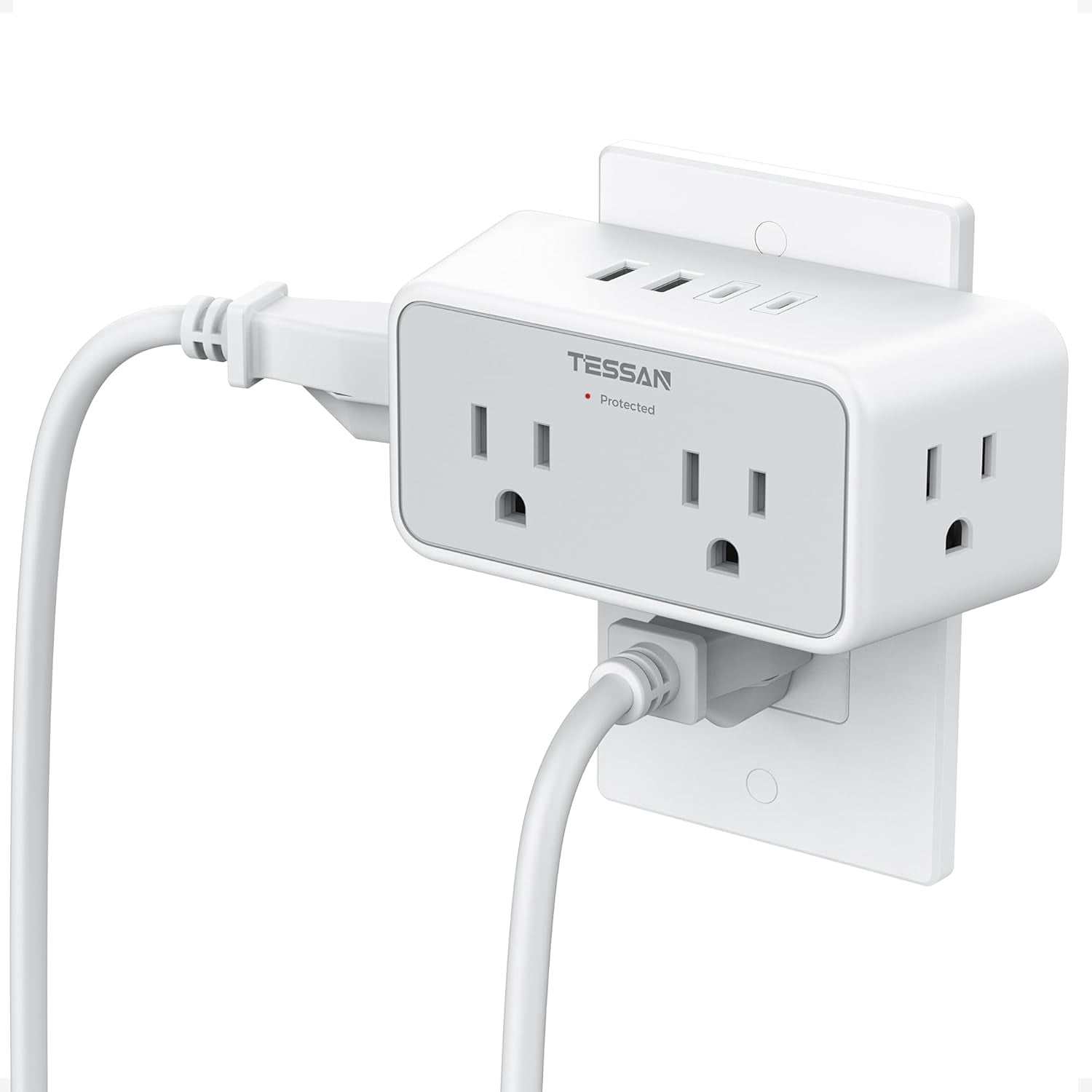 Multi Plug Outlet Extender, Surge Protector 4 Outlet Splitter with 4 USB Ports (2 USB C), 3 Side Multiple Wall Plug Expander for Home Office Kitchen Dorm Room Essentials
