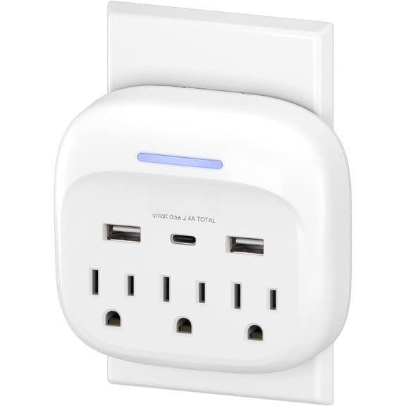 Multi Plug Outlet Extender with , Surge Protector Outlet with 3 AC Outlet Splitter and 3 Ports (1 C), Multi Plug Wall Outlet for Dorm, School, Travel, Office, , Travel, 1