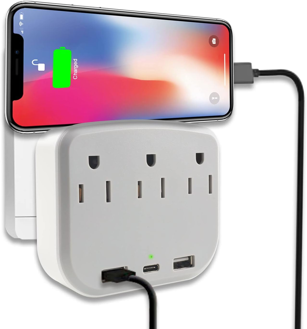 Multi Plug Outlet Extender with USB, 6 in 1 Outlet Extender,with 3 AC Outlets 2 USB and 1 Type C Charging Ports,Multiple Power Outlet Expander for Home, Office, School,Travel-Grey