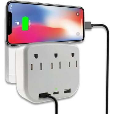 Multi Plug Outlet Extender with USB, 6 in 1 Outlet Extender,with 3 AC Outlets 2 USB and 1 Type C Charging Ports,Multiple Power Outlet Expander for Home, Office, School,Travel-Grey