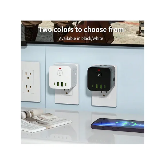 Multi-Plug Outlet Extender with USB-C, 4 AC Wall Surges Protector Power Strip, 4 USB Port Charging Station (2 USB-A 2 USB-C), UL Listed Side Plug Mini Adapter(white)