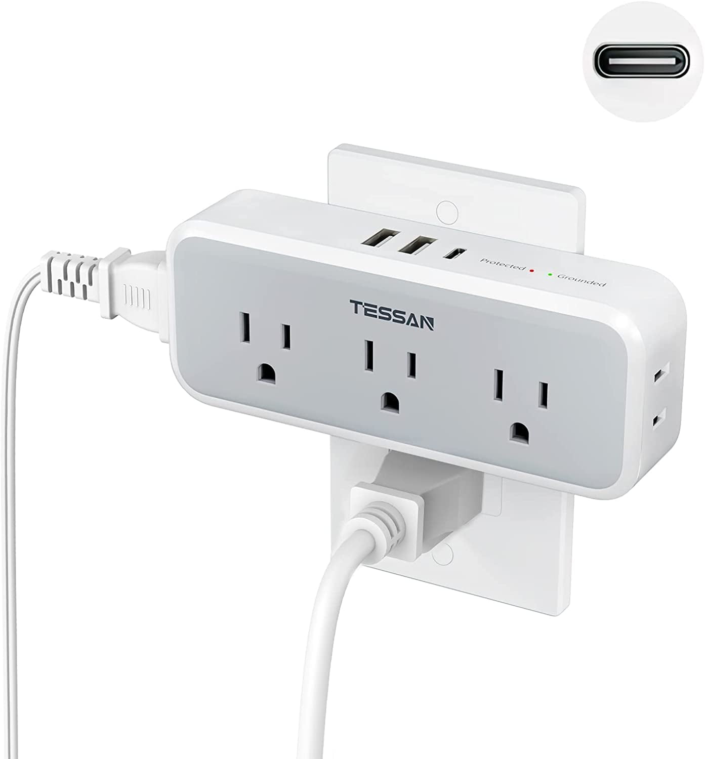 Multi Plug Outlet Extender, USB C Wall Charger, Wall Plug Splitter with 5 Outlets and 3 USB, Electrical Power Expander with Surge Protector Spaced for Home Office Dorm Room