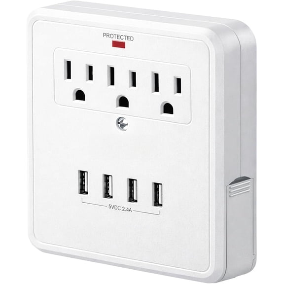 Multi Plug Outlet Extender with USB,Surge Protector Wall Mount Plug,3 Outlets and 4 USB Outlet Splitter Adapter with 2-Side Stretchable Phone Holder,ETL Listed,White,1 Pack.