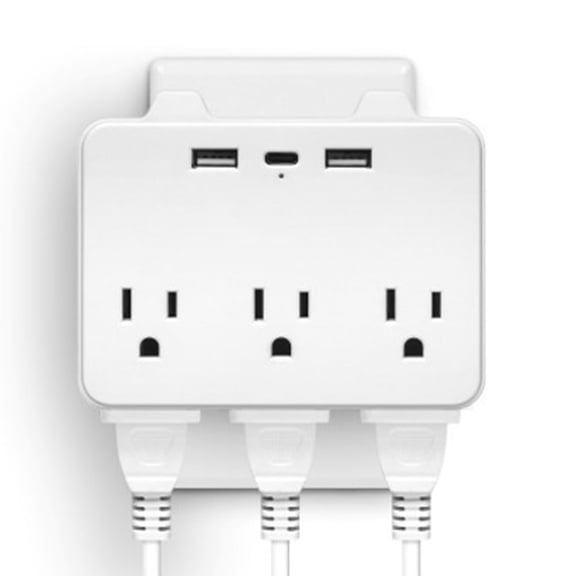 Multi-Plug Outlet Extender with Surge Protection, 6 AC Outlets, 2 USB-A Ports, 1 USB-C Port, 1700 Joules, Phone Holder, White