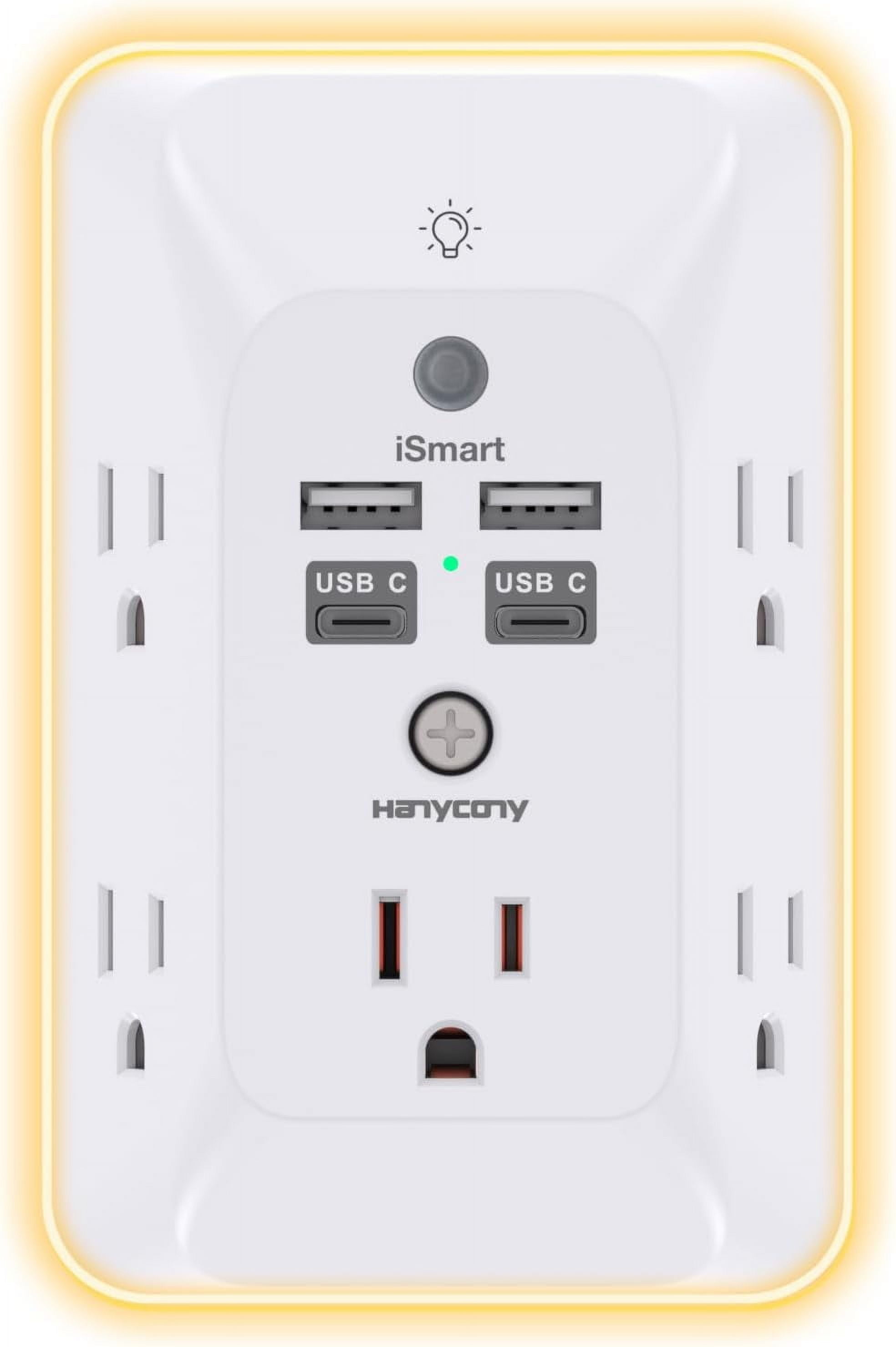 Multi Plug Outlet, Outlet Extender with 4 USB Ports (2 USB C) and Night Light, 1050J Surge Protector, Wall Mount, Outlet Splitter for Bathroom Kicthen Camper Dorm Room Essentials