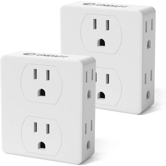 Multi Plug Outlet Splitter, Multiple Outlets Extender Adapter with 6 AC ocket, Side Splitter Box, Wall Tap Plug Expander for Home Hotel Office Dorm Essentials, 2-Pack