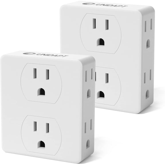 Multi Plug Outlet Splitter, Unidapt Multiple Outlets Extender Adapter with 6 AC Power Socket, Side Splitter Box, Wall Tap Plug Expander for Home Hotel Office Dorm Essentials, 2-Pack