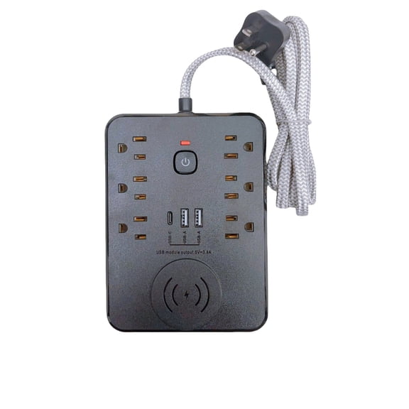 Multi Plug Outlet with Wireless Induction Charging, 6 AC Outlets 2 USB and USB-C Ports, Compact Travel Charging Socket for Home Office and Daily Use