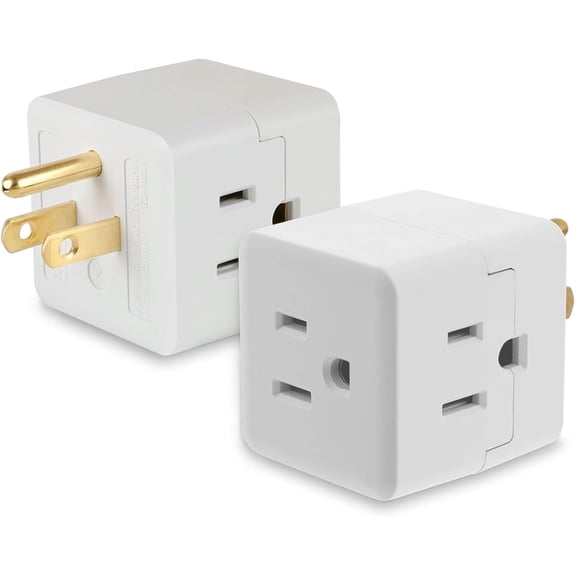 Multi Plug Wall Outlet 2-Pack,3 Prong Adapter Wall Outlet Extender, Electrical Outlet Extender, Grounded Outlet Splitter, Cube Tap 3-Way Power Plug Expander for Home and Office, White