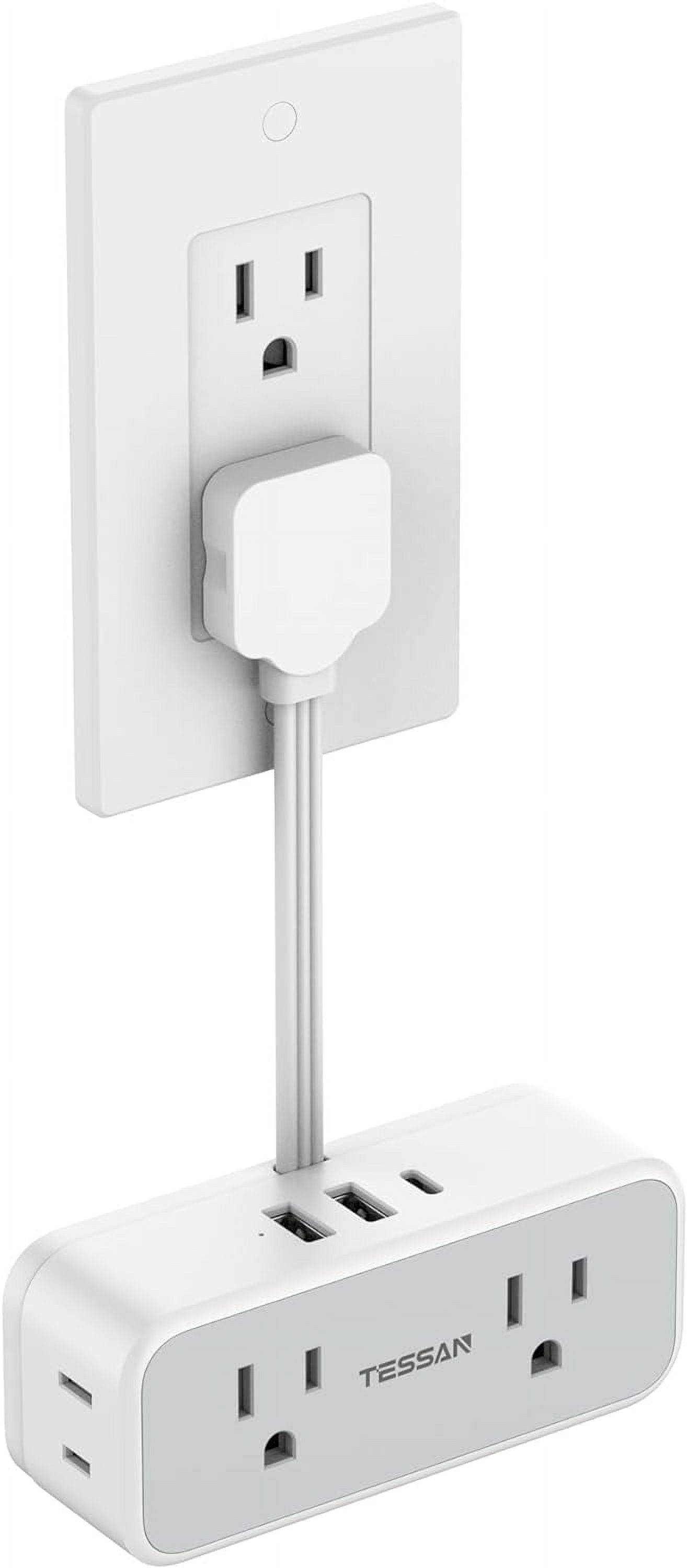Multi Plug Wall Outlet Extender, 6 inch Short Extension Cord, Flat Plug Splitter with 4 AC 3 USB (1 USB C) Charging Ports, Multiple Outlet Small Power Strip for Home Office Dorm Room