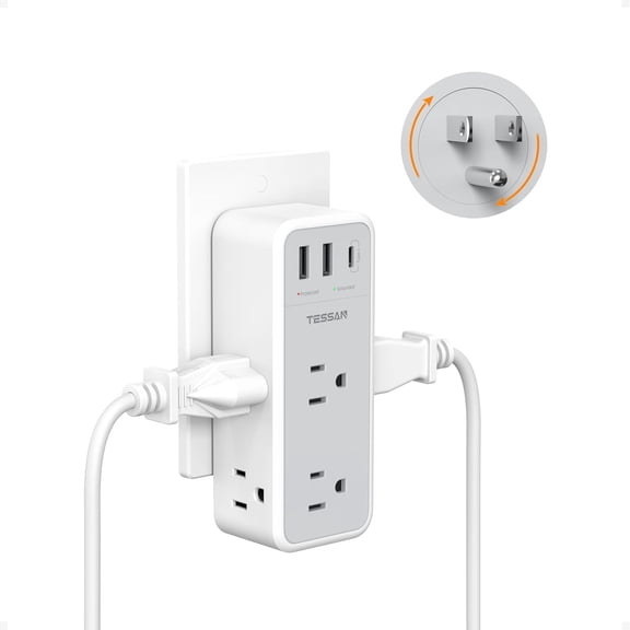 Multi Plug Wall Outlet Splitter with 360 Rotating Plug, 1800J Surge r Outlet Extender with 6 AC and 3 USB Ports (1 USB C), 1875W, 3 Sided Wall Socket Expander for Office Dorm Room