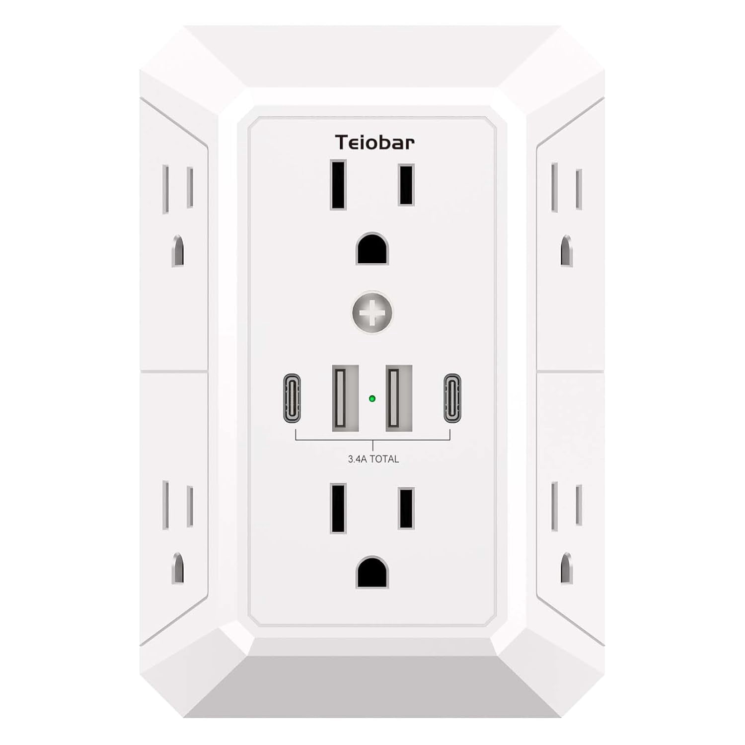 Multi Plug Wall Outlet Surge Protector - Outlet Extender with 6 Outlets and 4 USB Ports(2 USB-C), Outlet Splitter for Home Office Dorm Room Essentials, ETL, White