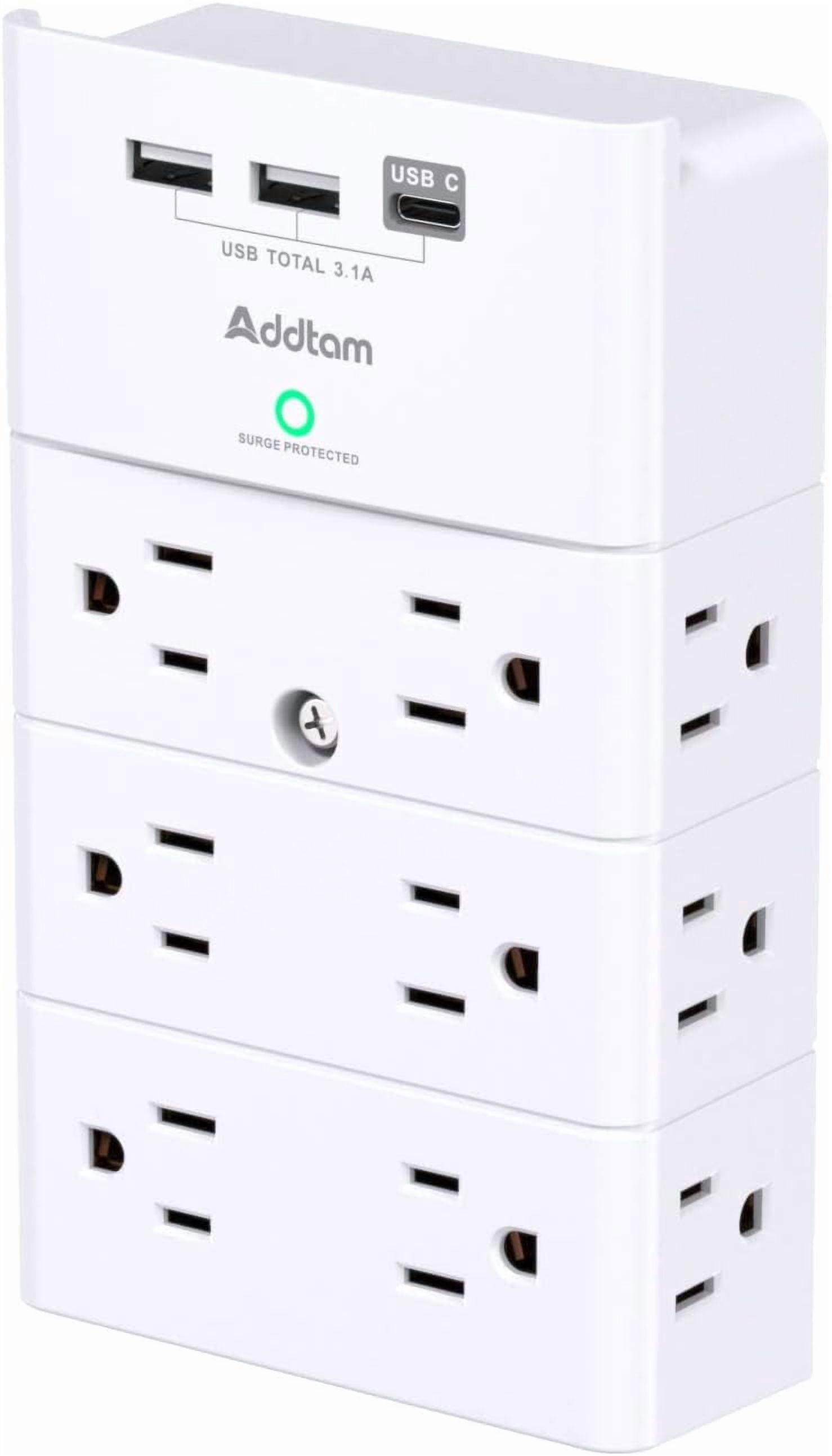 Multi Plug Wall Outlet, Surge Protector Wall Mount with 12 Outlet Extender 4 Sides and 3 USB Ports (1 USB-C), Outlet Splitter Power Strip for Home Office Dorm Room Essentials, White