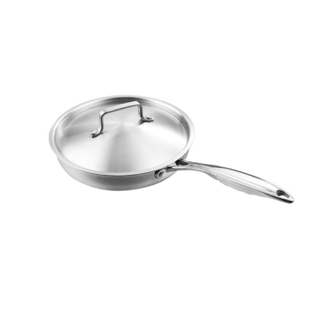 MultiPly Clad Stainless Steel Frying Pan with Lid Silver Non Stick Pan Kitchen Supplies