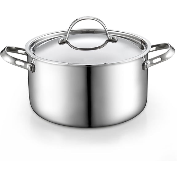 Multi-Ply Clad Stainless Steel Stock Pot, 6-Quart Pasta Cooking Canning Pot with Lid, Deep Stockpot Induction Cookware