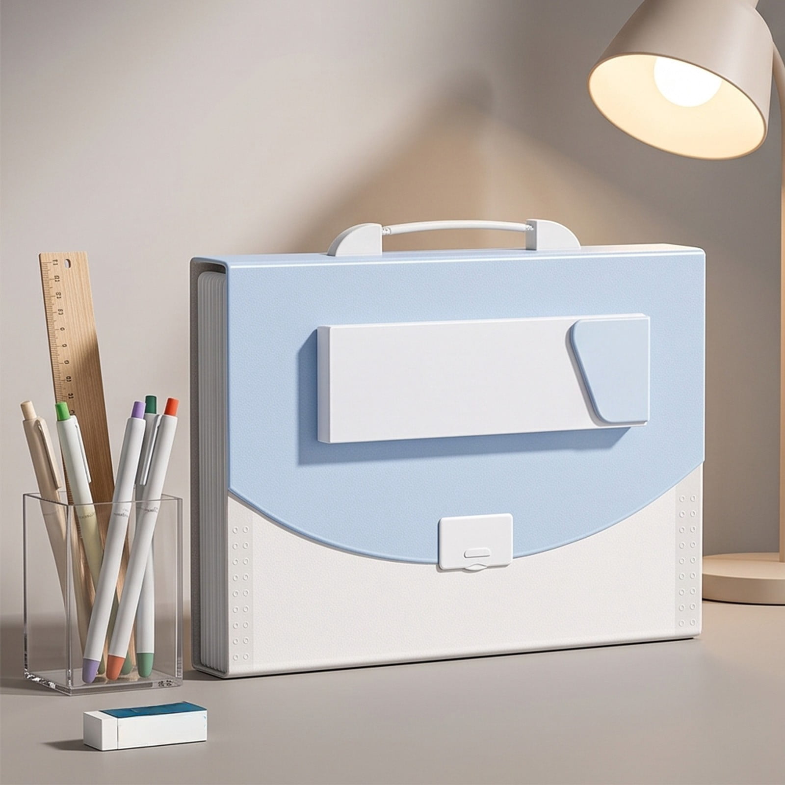 Multi Pocket Accordion File Folder with Built In Pencil Case Portable ...