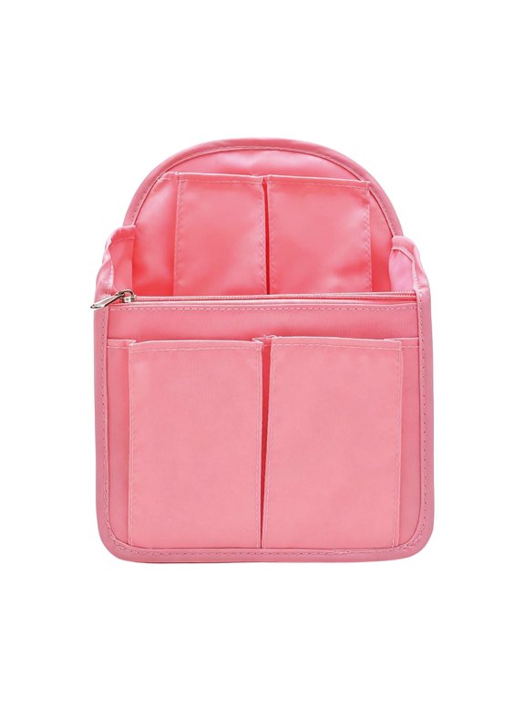 Multi Pocket Backpack Insert Organizer Lightweight Shoulder Bag Divider Pink Tone