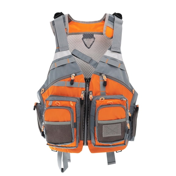 Multi-Pocket Breathable Mesh Back Adult Fishing Life Vest Adjustable EPE Foam Buoyancy Flotation Jacket for Kayaking Boating Swimming Rafting Water Sports(Orange-55x46cm)