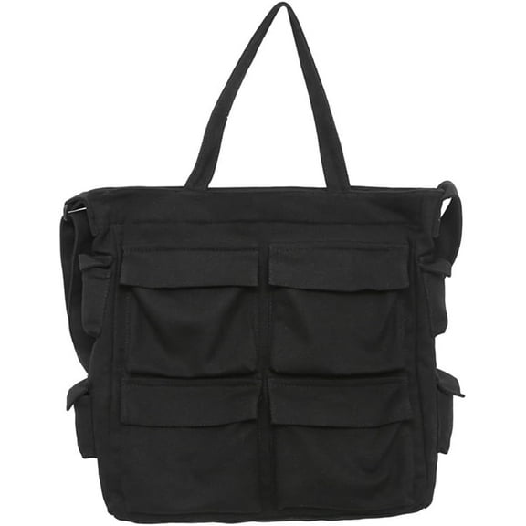 Multi Pocket Canvas Tote Bag Large Capacity Crossbody Shoulder Handbag Casual Laptop Work Travel Duffel Bag