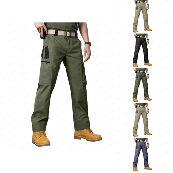 Multi Pocket Cargo Pants Mens Work Trousers Straight Leg Utility Pants Solid Color Casual Hiking Pants Long Pants for Men