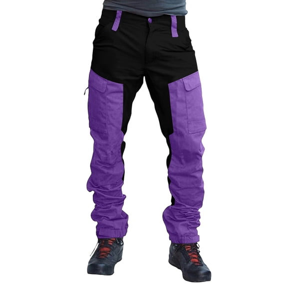 Multi-Pocket Cargo Pants for men with Side Pockets and Relaxed Fit, Durable Cargo Pants for Hiking Camping Fishing Outdoor Work Yard Tasks Weekend Adventures Purple S