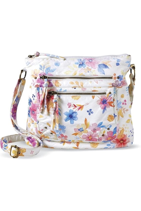 Multi-Pocket Crossbody Bag for Women, Floral Vegan Leather Designer Purse, Ladies Travel Handbag with Zipper Closure, Adjustable Shoulder Strap