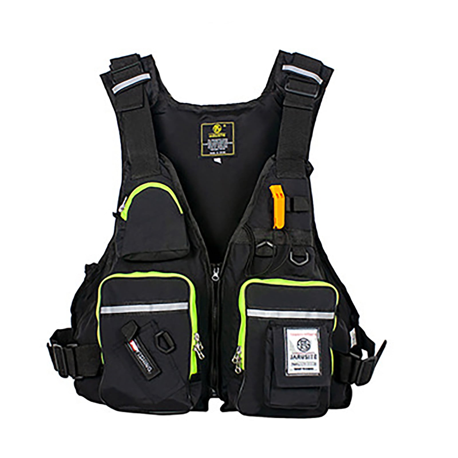 Multi-Pocket Fishing Life Vest with Reflective Strips,Adjustable Safety Jacket for Boating and Water Sports,Buoyancy Aid with Whistle for Adult Outdoor Activities(Black)