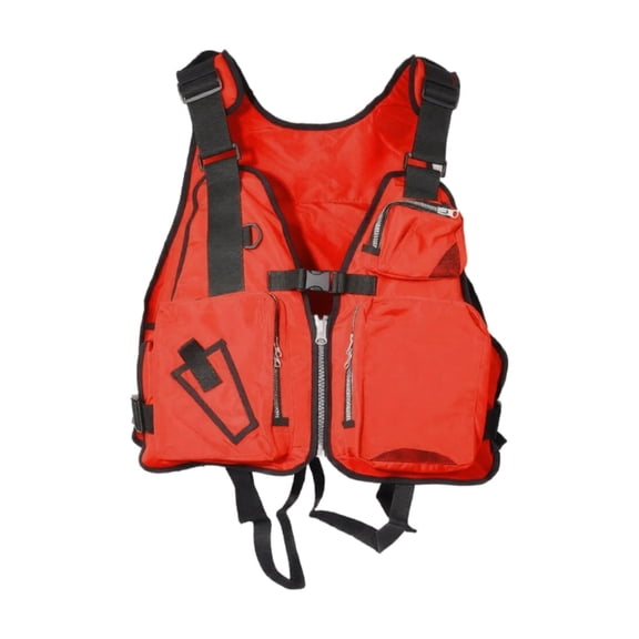 Multi Pocket Foldable Life Vest with Whistle and Zippered Pouches for Kayak Fishing Boat and Emergency Survival Red 14"X2"X18"