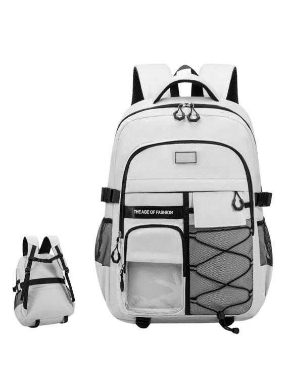 Multi-Pocket Laptop Backpack with Water Bottle Mesh Pockets, Lightweight Bookbag for College Travel Work Daily Commute, Multiple Solid Color Options