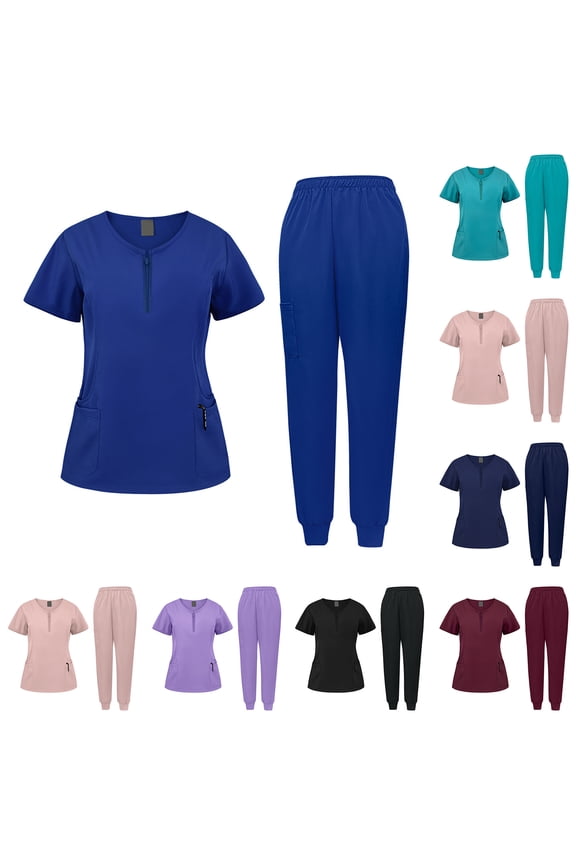 Multi-Pocket Scrub Set, Unisex Short Sleeve Uniform with Tool Pockets, Practical for Carrying Gear in Healthcare, Lab, or Dental Offices Black XL